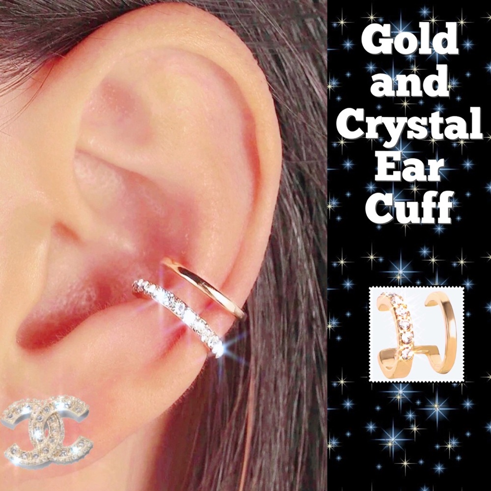 NEW Gold and Swarovski Elements Double Ear Cuff